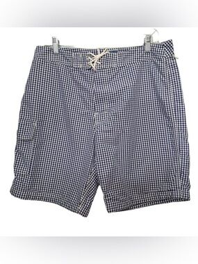 J. Crew Navy and White Gingham Swim Board Shorts